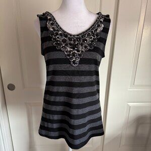 Bobeau Black and Grey Embellished Tank, Size Medium